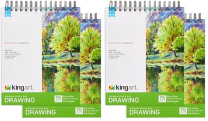 KINGART 8” x 10” Wire Bound Drawing Paper Pads, 70 lbs., Set of 2, (641-2) White (Pack of 2) - size: 8 x 10" (Pack of 2)