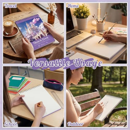 Prudiut Sketch Book 4 Pack, 8.5 × 11 Inch, Violet, Spiral Bound - color: Violet, size: 8.5 x 11inch(4 Pack)