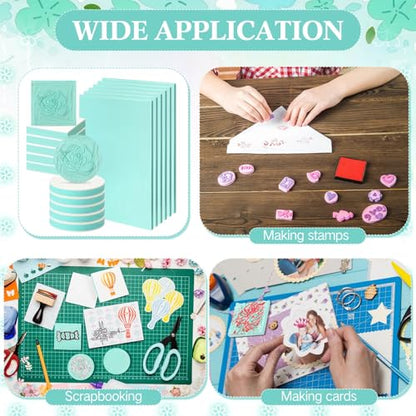 Innconee 18 Pcs Rubber Stamp Carving Blocks Linoleum Blocks, Green - color: Green