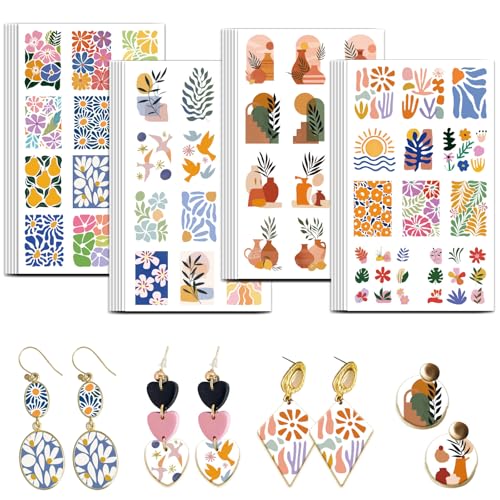 OLYCRAFT 24Pcs 4 Styles Abstract Flower Clay Transfer Paper for Polymer - color: Abstract Flowers