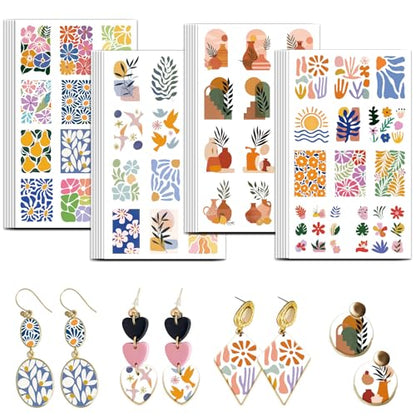 OLYCRAFT 24Pcs 4 Styles Abstract Flower Clay Transfer Paper for Polymer - color: Abstract Flowers