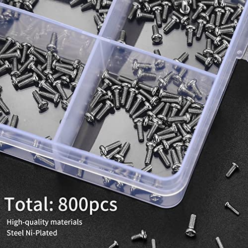 800Pcs Tiny Screws for Electronics, Micro Small Pan Head Machine Screws Assortment Kit for Eyeglasses, Watches, Clocks, Mobile Phone, M1/M1.2/M1.4/M1.6/M1.7 (800)