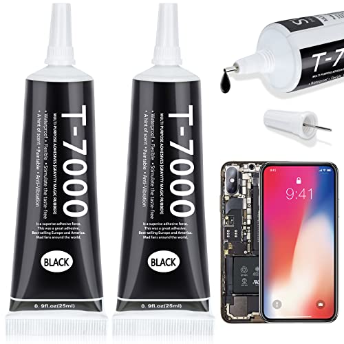T7000 Black Glue for Phone Repair, 2 X 25 ML Semi Fluid Craft Glue T-7000 Adhesive Glue with Precision Tips for Fabric, Leather, Rubber Cement, Toys, Wood, Metal, Rhinestones Jewelry Making - color: Upgrade 2 X 25 ML