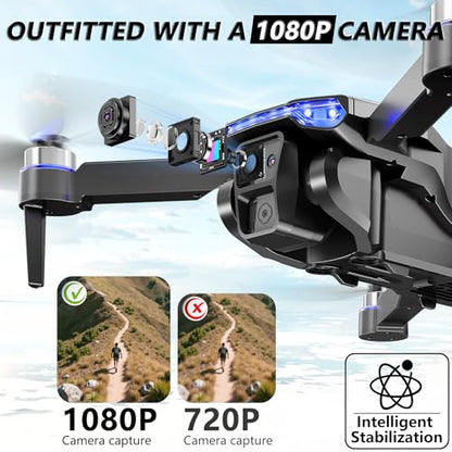 Foldable FPV Drone with 1080P Camera, RC Mini Drone for Kids and Adults, 2 Batteries, Carrying Case, Gesture Control, Altitude Hold, One-Key Launch/Landing, and 3D Flip Function