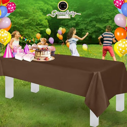 Grandipity Plastic Table Cloth Disposable 12 Pack 54” x 108” Rectangle - color: Brown, size: 54in. x 108in. Rectangle