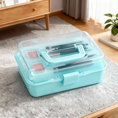 3 Layers Craft Organizers and Storage with Handle Portable, Green - color: Bl