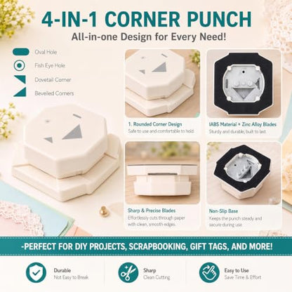 Lewtemi 4-in-1 Craft Tag Punch with Rope, Gift Tag Paper Punches for DIY - style: 4 in 1