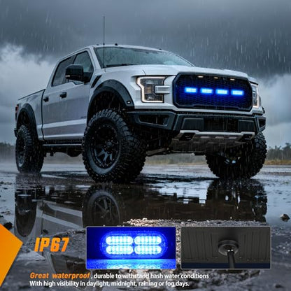 Nilight 4PCS 24LED Blue Strobe Light 12V/24V Grille Surface Mount - color: Blue