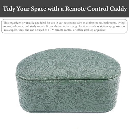 Remote Control Holder, PU Leather Remote Caddy Desktop Organizer with 5 Spacious Compartments for TV Remotes/Media Controllers/Office Supplies (1-Carved3 Green1 - color: 1-Carved3 Green1