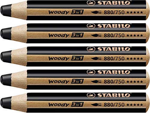 Multi-Talented Pencil - STABILO woody 3 in 1 - Pack of 5 - Black - color: Black