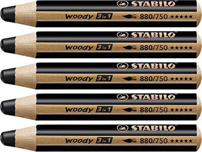 Multi-Talented Pencil - STABILO woody 3 in 1 - Pack of 5 - Black - color: Black