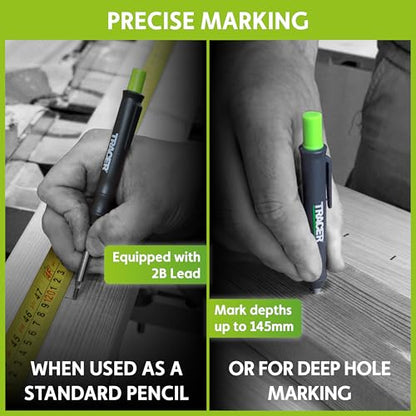 Tracer Complete Deep Hole Marking Kit - Includes Double-Tipped Long Head Deep Hole Permanent Marker and Deep Hole Construction Pencil with 6 Replacement Lead Dispenser Site Holster - style: 3pc Set