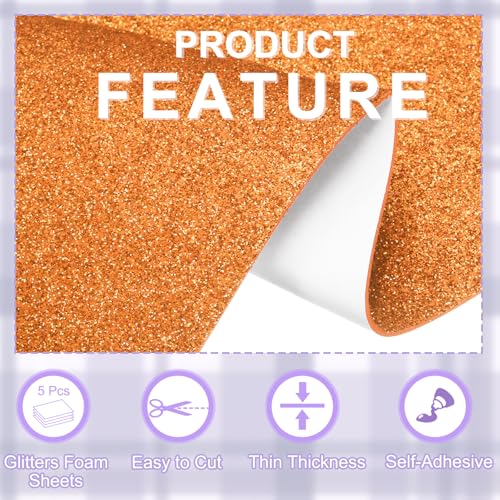 uxcell Foam Sheets 5Pcs 8x12Inch EVA Self-Adhesive Sparkle Orange Glitters - color: Orange