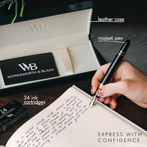 Wordsworth & Black Majesti Fountain Pen Set for Writing, Medium Nib - color: Black Gold, style: Medium Nib