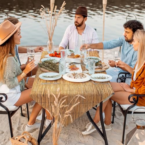 Oudain 54 Inch x 100 ft Bamboo Reeds Tablecloth Roll with Cutter Box - style: Hawaiian Beach