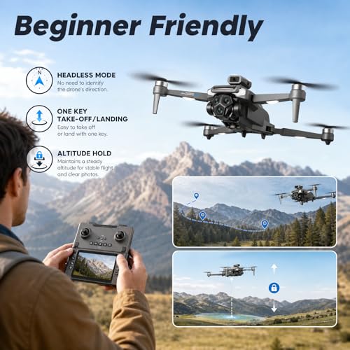 M66M Drone with 2K Camera for Adults, Foldable RC Camera Drone Gifts - color: Grey