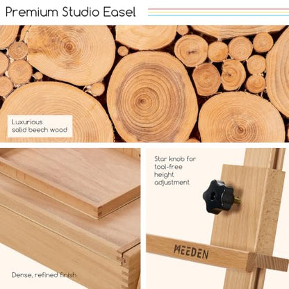 MEEDEN Painting Easel with Storage and Tray: H-Frame Beech Wood Art Easel - color: Natural