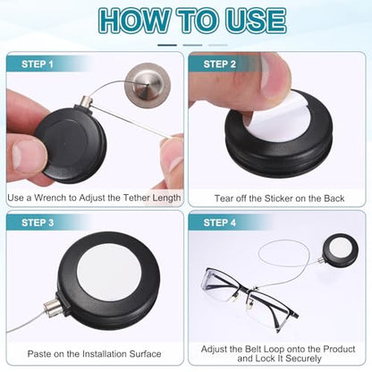 PATIKIL Retractable Remote Control Cable Tether (3ft / 0.9M, White)(1 Set) Round Remote Control Security Lanyard Lock Adjustable Locking Leash with Rope Locks, Suit for - TVs/Tablets - color: White
