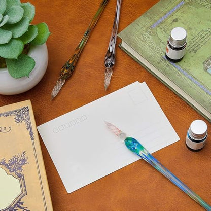 Zonon 3 Pcs Glass Dip Pen Calligraphy Set,Dark Green, Vintage Green, Black