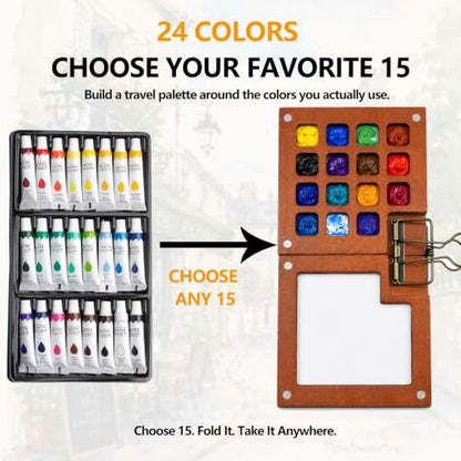 Mini Watercolor Travel Set, Mini Painting Kit, Pocket Palette, 24 Colors