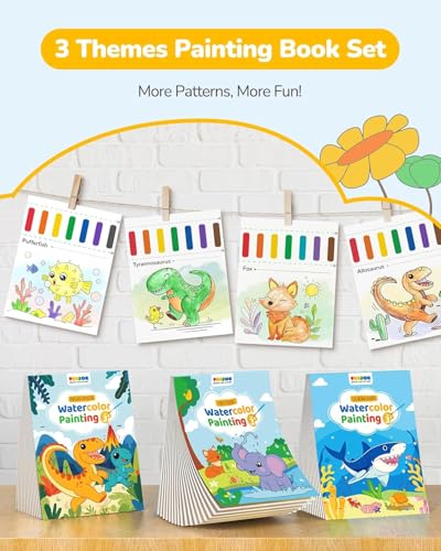 TECJOE 3 Pack Paint with Water Books, Kids Watercolor Activity Set - color: Forest & Sea & Dinosaur