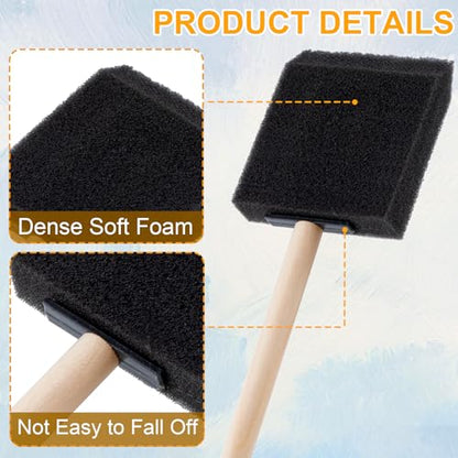 HINZIC 5 Pcs 3" Foam Paint Brushes, Wood Handle Sponge Brushes, Black - color: Black, 5pcs, 3"