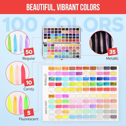 Premium Watercolor Paint Set Bundle with 100 Vibrant Colors for Adults - color: Large Set