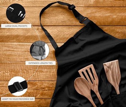 Utopia Kitchen Bib Aprons 10 Pack Adjustable With 2 Pockets - color: Black