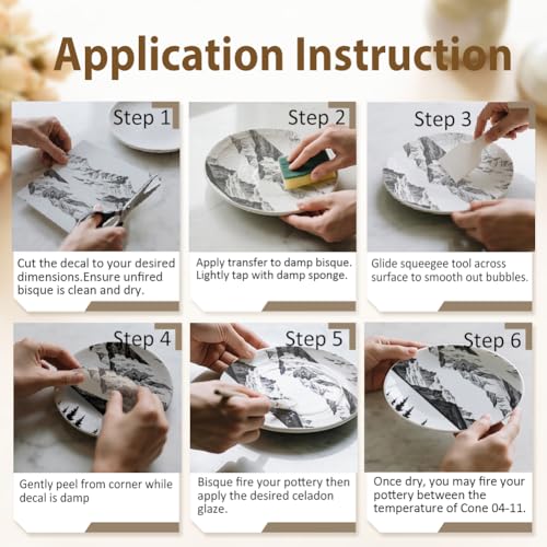 EVERJOYCRAFT 4pcs Underglaze Transfers for Pottery Mountains Ceramic Decals - color: Mountains Pine Forests