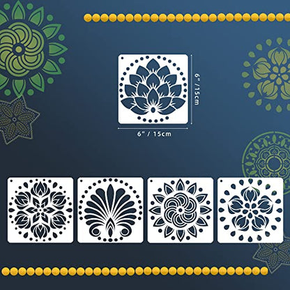 16 Pack Mandala Stencils for Dot Painting on Wood & Canvas - 6x6