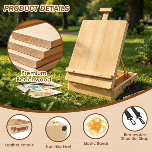 Tabletop Easel for Painting, Adjustable Beechwood Sketchbox, Portable