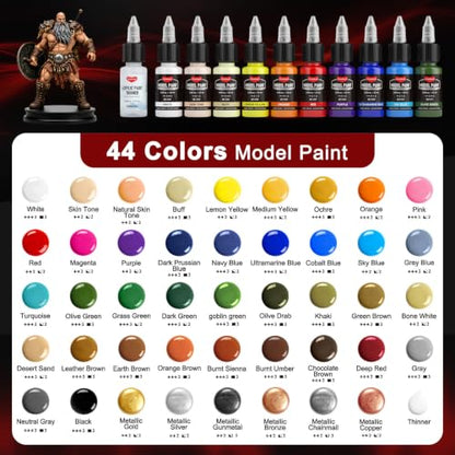 Smallbudi 44 Colors Model Paint Set 20ml/0.6Oz Miniature Acrylic Paint - color: 44 Colors with 4 Thinner