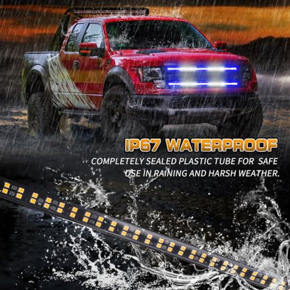 XRIDONSEN 2-Pack 30 inch Blue White Grill Emergency Lights Strip - color: Blue/White