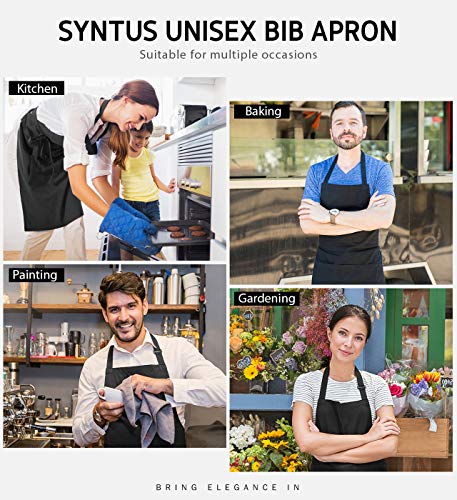 Syntus Apron for Men Women, Adjustable Cooking Kitchen Apron with 2 Pockets - color: Basic Black, style: 2 Polyester Blend