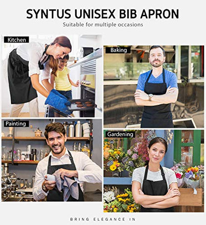 Syntus Apron for Men Women, Adjustable Cooking Kitchen Apron with 2 Pockets - color: Basic Black, style: 2 Polyester Blend