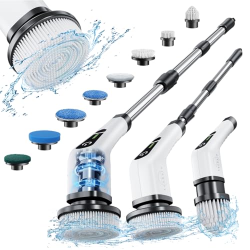 Electric Spin Scrubber, Bathroom Shower Cleaning Brush with Long Handle - color: White