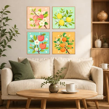 AUKELHJ 4 Pack Framed Paint by Numbers Kit for Adults, Fruit, 8x8 Inch - color: 05-Fruit