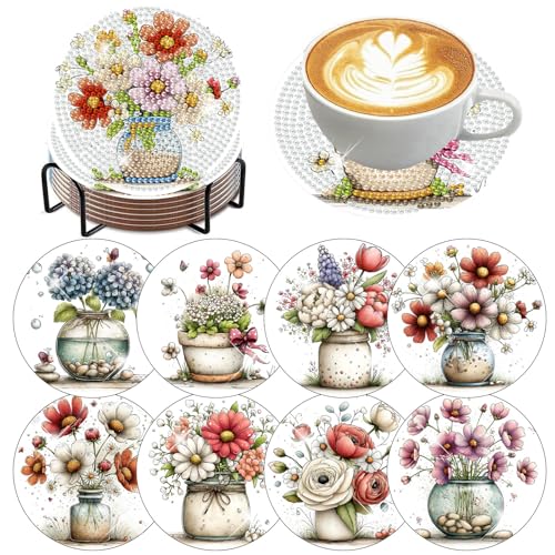 8 Pcs Flower Diamond Art Coasters Kit for Adults 4X4 Inch - color: Flower-2