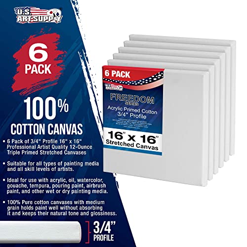 U.S. Art Supply 16"x16" Stretched Canvas for Painting, 3/4" Profile, 6-Pack - size: 16" x 16"