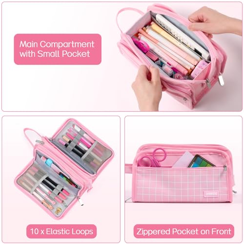 Sooez Big Pencil Case, Pencil Pouch, Pencil Bag, Pencil Box,Celadon & Plaid - color: Celadon with Plaid