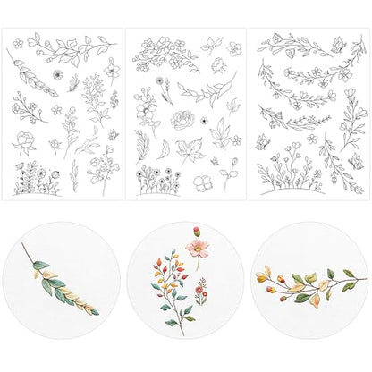 Water Soluble Stabilizer Embroidery Patterns, 3 Sheets Flower Style - color: Christian974 Flower974