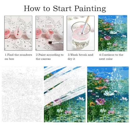 ZRIZQ Paint by Numbers Kit for Adults Beginner,Flower in Water,16x20 - color: 16"X20"Rolled Canvas-Flower in Water