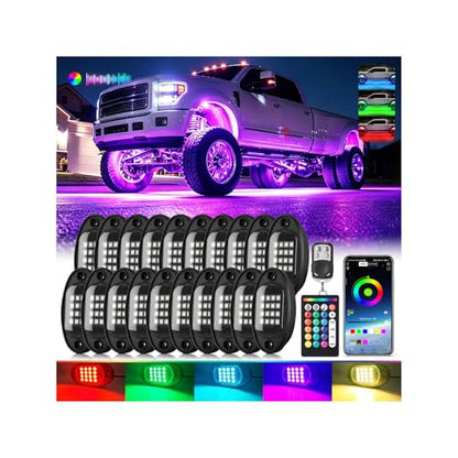 20Pods RGB LED Rock Lights Multicolor Underglow Accent Light Kit 12V - size: 20Pods
