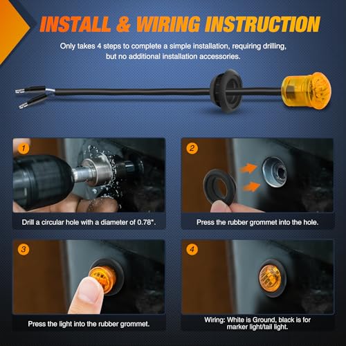 Nilight 3/4" Round Marker Light 10PCS Amber LED Clearance 2 Connectors - color: 10pcs 2Pin Amber