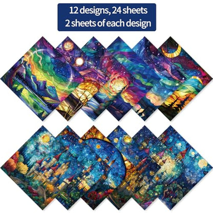6x6" Cardstock Single Sided Scrapbooking,Craft Decorative Scrap Book Paper - color: 24sheets-Stained Glass