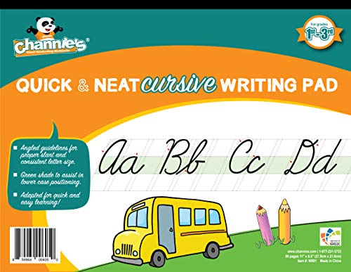 Channie’s Quick & Neat Cursive Handwriting Pad, 80 Pages Front & Back, 40 Sheets, Grades 1st – 3rd, Size 8.5” x 11” - style: Cursive Writing Pad