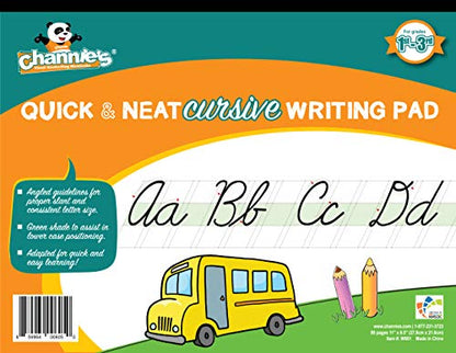 Channie’s Quick & Neat Cursive Handwriting Pad, 80 Pages Front & Back, 40 Sheets, Grades 1st – 3rd, Size 8.5” x 11” - style: Cursive Writing Pad