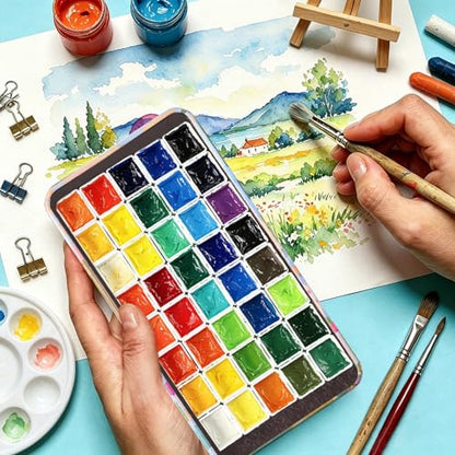 qianshan 40Pcs Empty Half Pans Watercolor Tin Palette with Magnetic Stripe - color: City