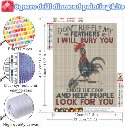 ZeeLionArt Diamond Art Kit, Rooster Shovel, 12x16 Inch - color: DP04655