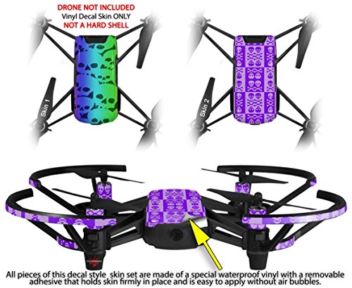 Skin Decal Wrap 2 Pack Compatible with DJI Ryze Tello Rainbow Skull Collection Drone NOT Included